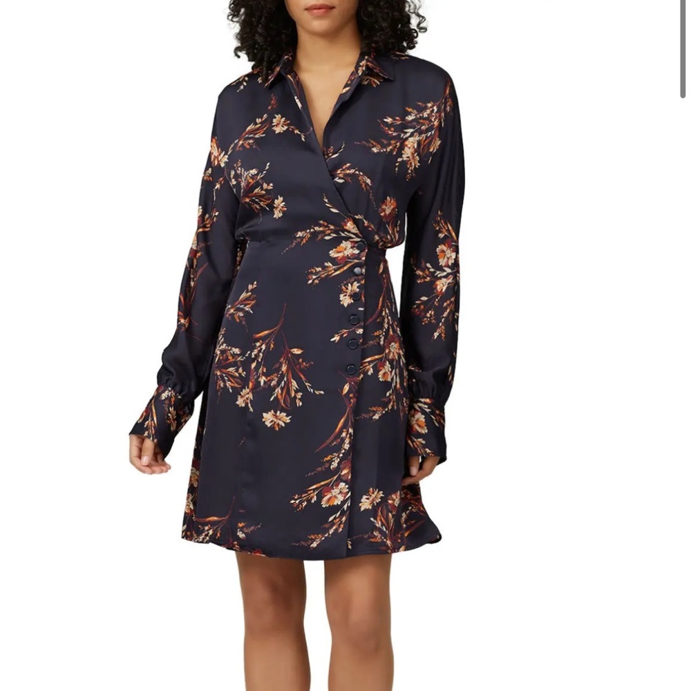 EQUIPMENT Harmon Navy Blue Floral Draped Cross-Front Long Sleeve Wrap Dress XS